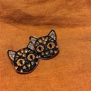 Day of the Dead black cat earrings